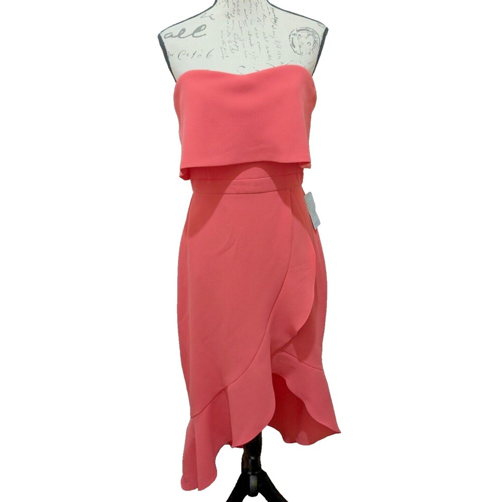 Xscape Formal Dress 10 Strapless  Peach Layered Bodice Asymmetrical Bottom